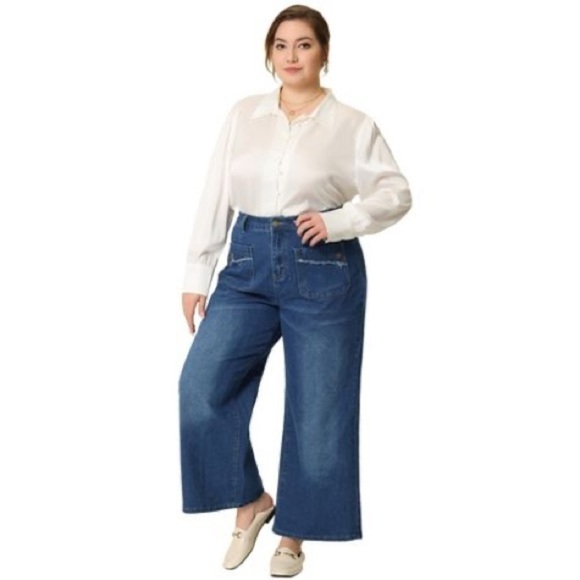 Agnes Orinda Washed Stretch‎ Denim Wide Leg Palazzo Jean - Picture 1 of 10